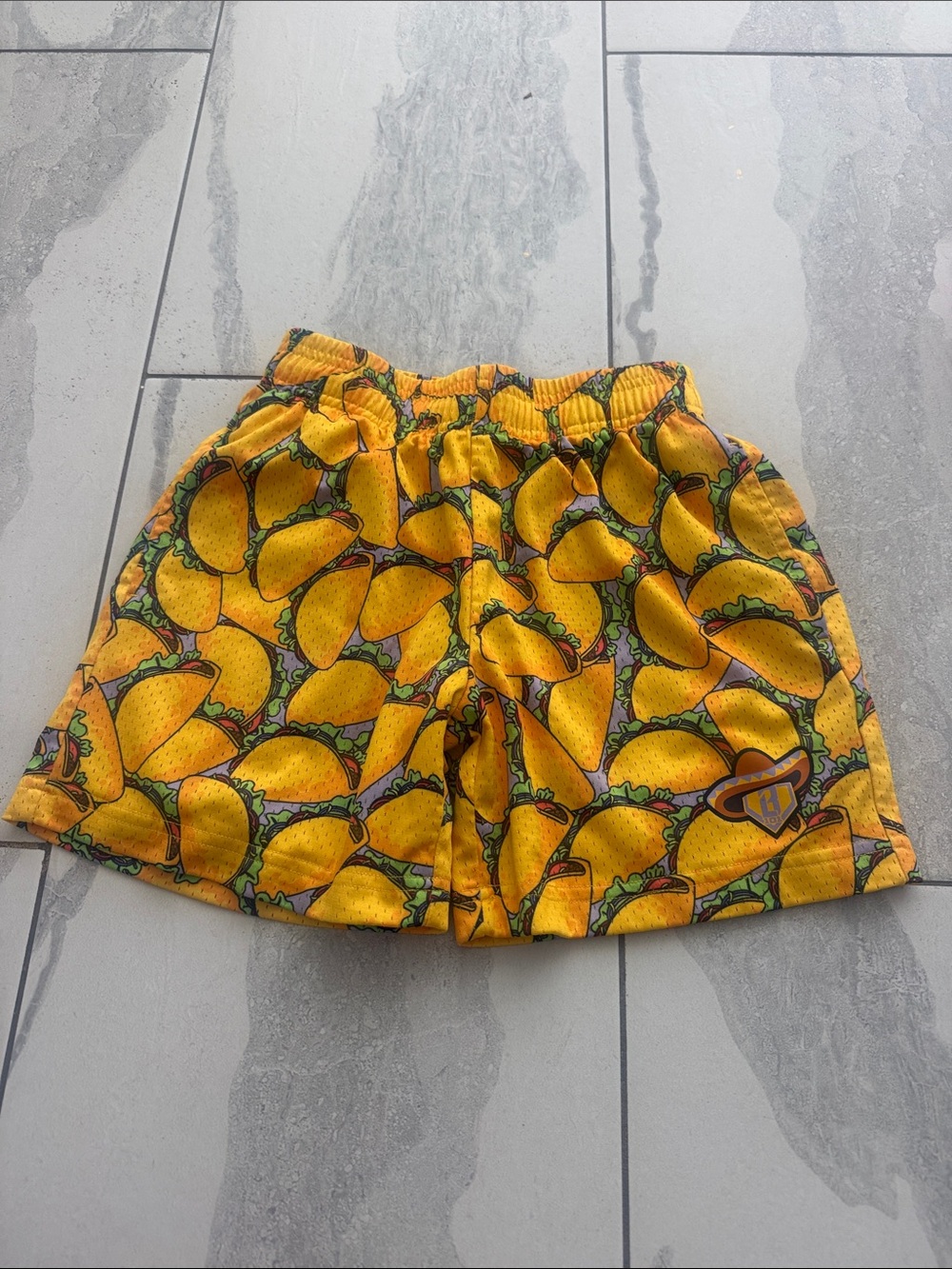 Taco Print Athletic Shorts - Yellow